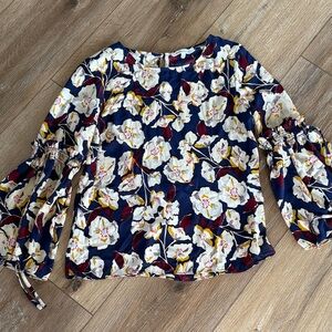 Rose & Olive Navy Floral Bell-Sleeve Blouse